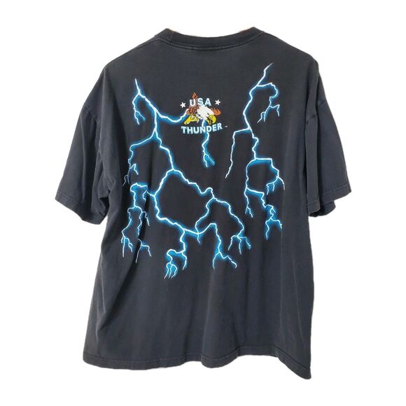 Vintage Mens Thunder Sportswear Graphic T-shirt Wolf, Motorcycle & Lightning - Picture 6 of 10
